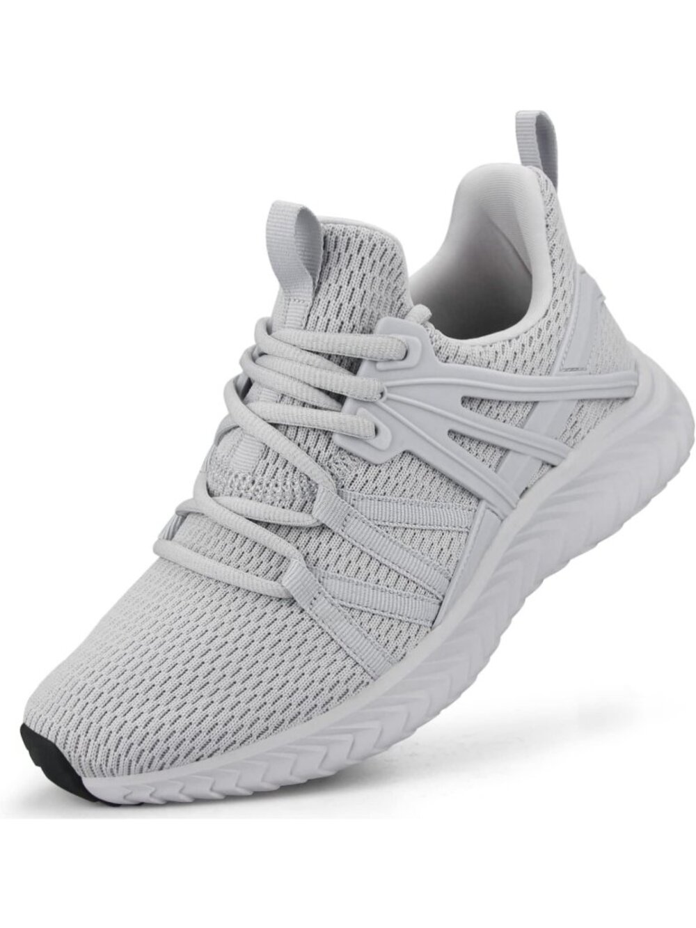 Women's Grey Mesh Walking Tennis Lightweight Casual Lace-Up Slip On Sneaker - Picture 1 of 5